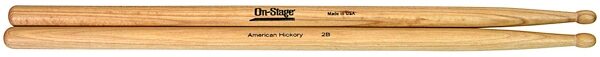 On-Stage American Hickory Wood Drumsticks, 2B, Wood Tip, 12 Pairs, Action Position Back
