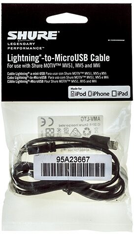 Shure AMV-LTG15 MOTIV Lightning Accessory Cable (15-Inch), 15 inch, Detail Side