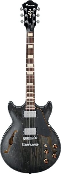 Ibanez AMV10 Semi-Hollowbody Electric Guitar, Transparent Black Low Gloss