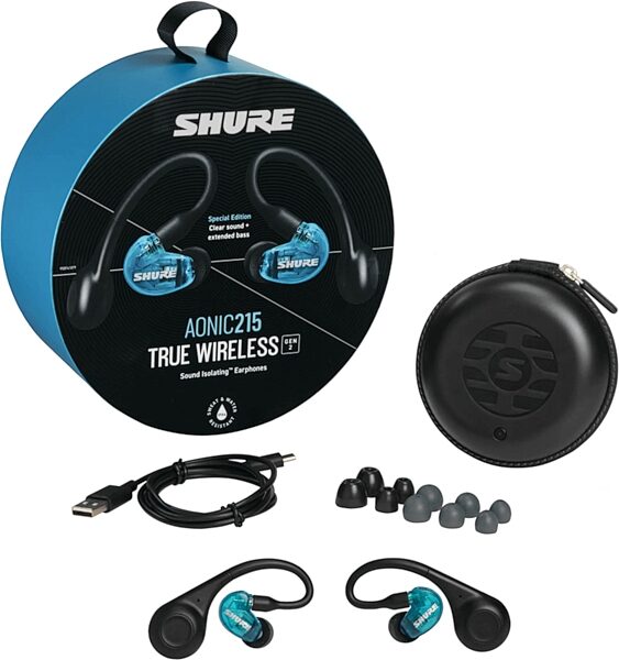 Shure AONIC 215 Gen 2 True Wireless Earphones, Blue, Warehouse Resealed, Blue - Complete Kit