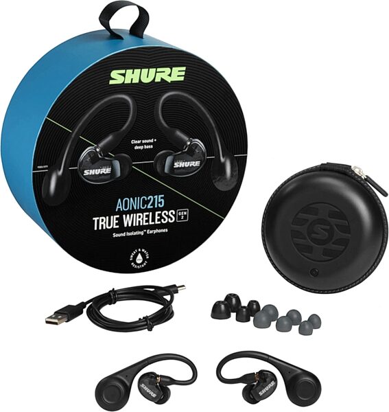 Shure AONIC 215 Gen 2 True Wireless Earphones, Black, Black - Complete Kit