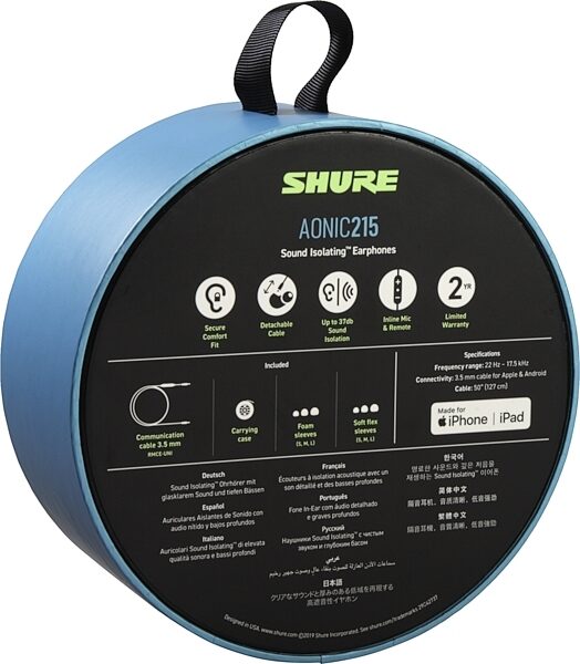 Shure AONIC 215 Sound Isolating Earphones, Blue, SE215DYBL+UNI, Detail Side