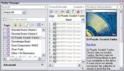 Sony Acid Loop-Based Composition Software (Windows), Media Manager 3