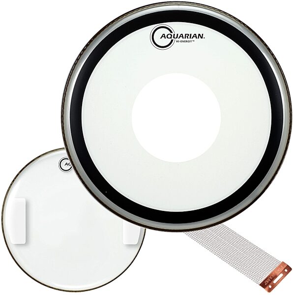Aquarian Hi-Energy Snare Drumhead, With Pure Sound Strand and Aquarian Snare Guard, pack