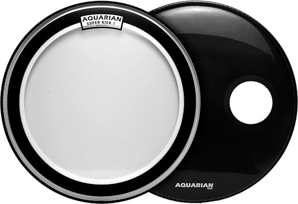 Aquarian Super-Kick I Bass Drumhead, Clear, 24 inch, with Aquarian Regulator Ported Bass Head (Black), pack