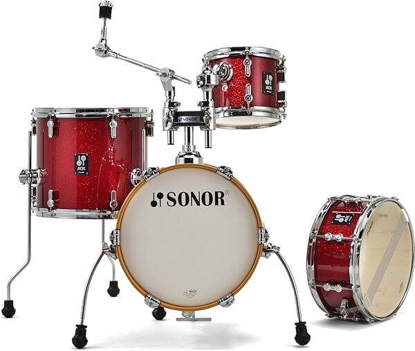 Sonor AQX Micro Drum Shell Kit, 4-Piece, Red Moon Sparkle, Scratch and Dent, Action Position Back