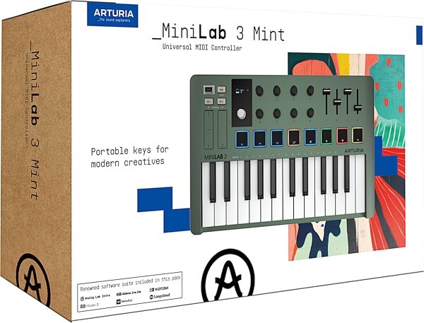 Arturia MiniLab 3 USB MIDI Keyboard Controller, Mint, Action Position Back