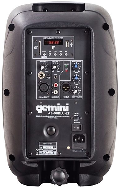 Gemini AS-08BLU-LT Powered Bluetooth Speaker with Lights, Back