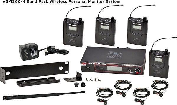 Galaxy Audio AS-1200 Any Spot Wireless In-Ear Monitor System with EB4 Earbuds, Main with all components Front
