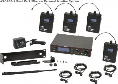 Galaxy Audio AS-1400-4 Wireless In-Ear Monitor Band Pack, Band P2 (470-489 MHz), Main with all components Front