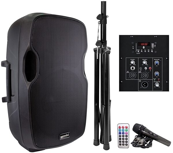 Gemini AS-15BLU-PK Powered Speaker Package with Stand, Mic and Cable, Main