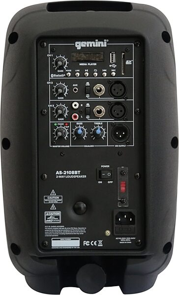 Gemini AS-2108BT Powered Bluetooth Loudspeaker, New, Rear detail Back