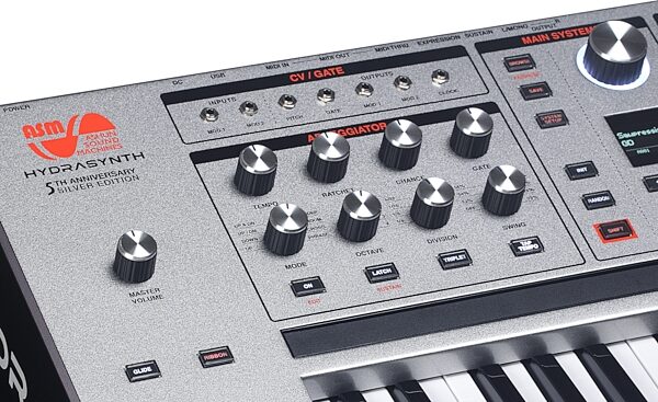 ASM Ashun Sound Machines Hydrasynth 5th Anniversary Edition Keyboard Synthesizer, 49-Key, Silver, Angled Control Panel