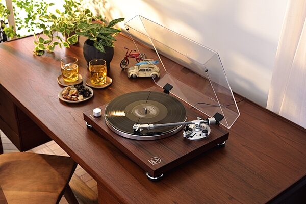Audio-Technica AT-LPW50BT Belt-Drive Turntable with Bluetooth, Rosewood, AT-LPW50BT-RW, Action Position Back