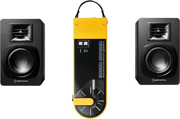 Audio-Technica AT-SB727 Sound Burger Portable Bluetooth Record Turntable, Yellow, Bundle with AT-SP3X Speakers, Main