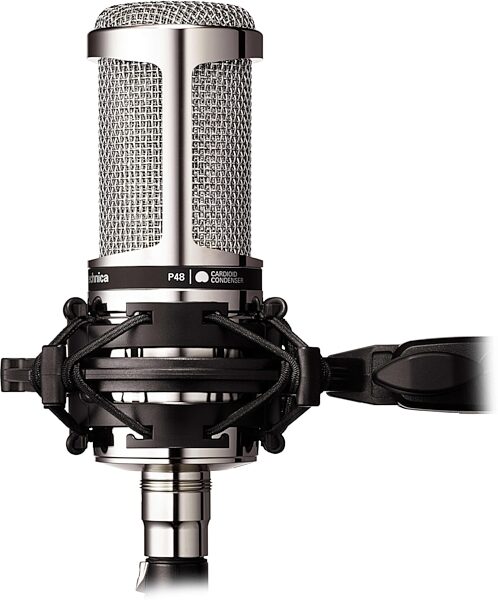 Audio-Technica AT2020 Studio Condenser Microphone, Limited-Edition Chrome with Shock Mount Included, Side