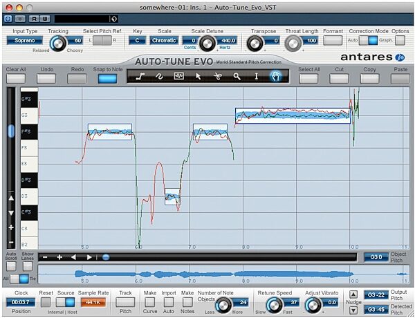 Antares Auto-Tune Vocal Studio Pitch Correcting Software (Mac and Windows), Screenshot - Auto-Tune Evo (Graphic Mode)