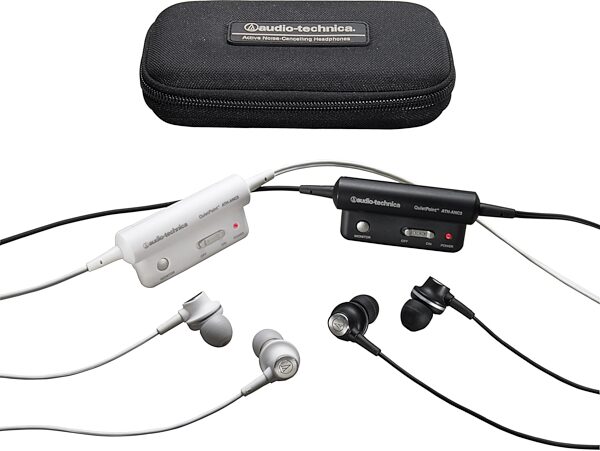 Audio-Technica ATH-ANC3 QuietPoint Noise-Cancelling Earphones, Black and White
