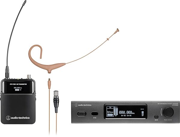 Audio-Technica ATW-3211/894X 3000 Series Wireless Headworn Microphone System, Beige, Band DE2: 470.125 to 529.975 MHz, Action Position Back