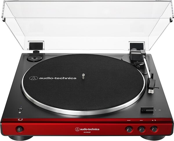 Audio-Technica AT-LP60XBT Belt-Drive Bluetooth Turntable, Red, Action Position Back