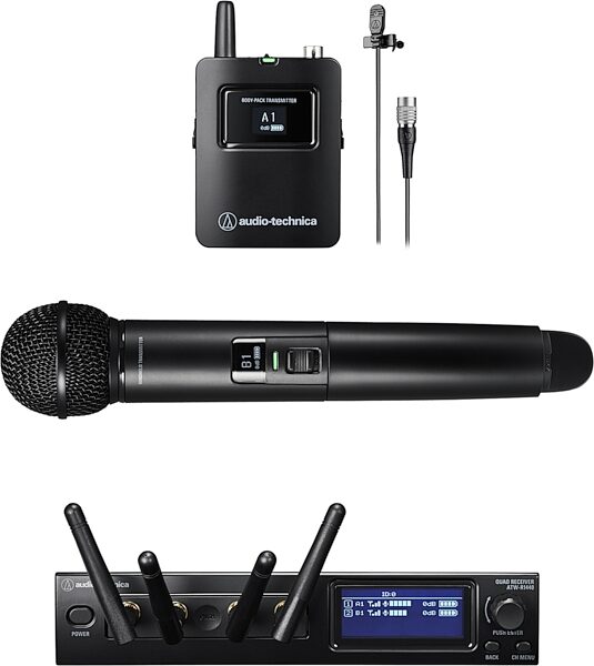 Audio-Technica ATW-1423/L System 20 PRO Dual Combination Wireless Lavalier and Handheld Microphone System, New, Action Position Back