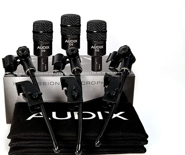 Audix D2 Dynamic Hypercardioid Instrument Microphone, 3-Pack, with 3 Audix D-Vice Clips, 3-Pack with Audix D-Vice Clips