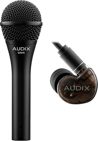 Audix OM5 Dynamic Hypercardioid Microphone, With A10X In-Ear Monitors Bundle, Main