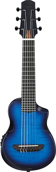 Ibanez AUP10FMNE Tenor Ukulele (with Gig Bag), Transparent Blue Sunburst, Action Position Back