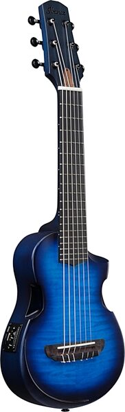 Ibanez AUP10FMNE Tenor Ukulele (with Gig Bag), Transparent Blue Sunburst, Action Position Back