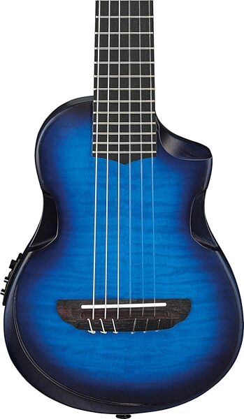 Ibanez AUP10FMNE Tenor Ukulele (with Gig Bag), Transparent Blue Sunburst, Action Position Back