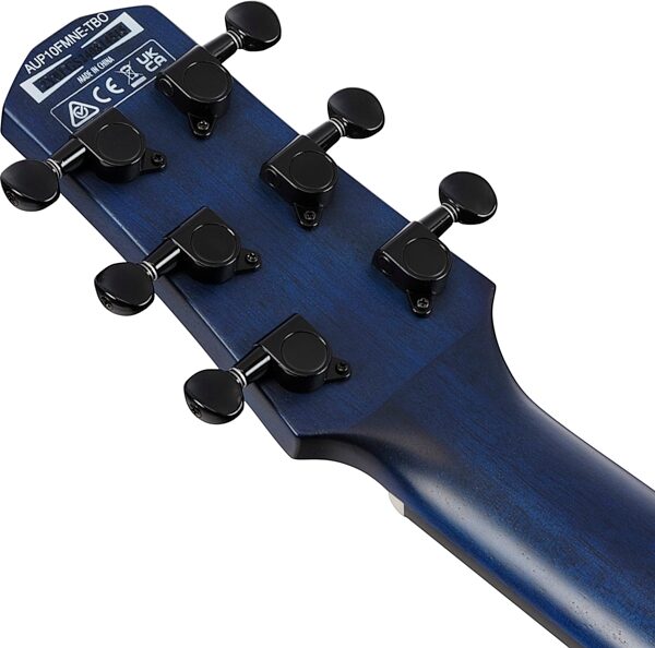 Ibanez AUP10FMNE Tenor Ukulele (with Gig Bag), Transparent Blue Sunburst, Action Position Back