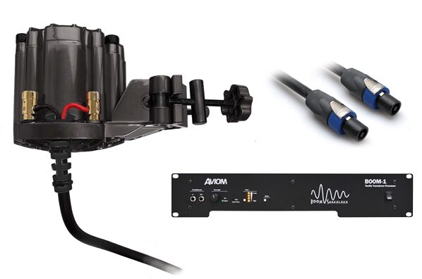 Aviom CTT-1 Clamp-On Tactile Transducer for Drum Throne, With Aviom BOOM-1 Tactile Transducer Processor Amp, aviom