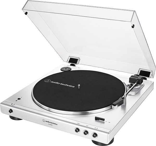 Audio-Technica AT-LP60XBT Belt-Drive Bluetooth Turntable, White, Action Position Back