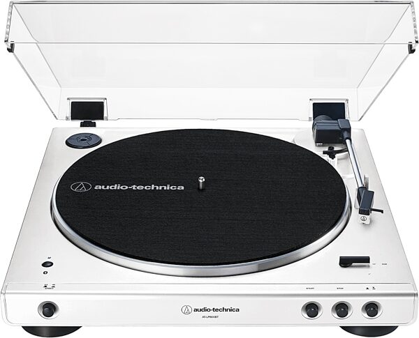 Audio-Technica AT-LP60XBT Belt-Drive Bluetooth Turntable, White, Action Position Back