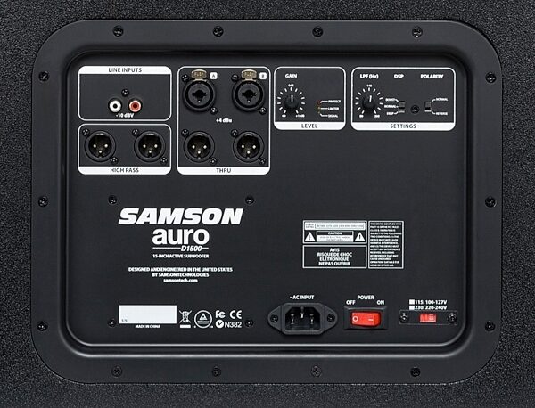 Samson ROD1500A Auro Powered Subwoofer Speaker (1000 Watts), Back Panel