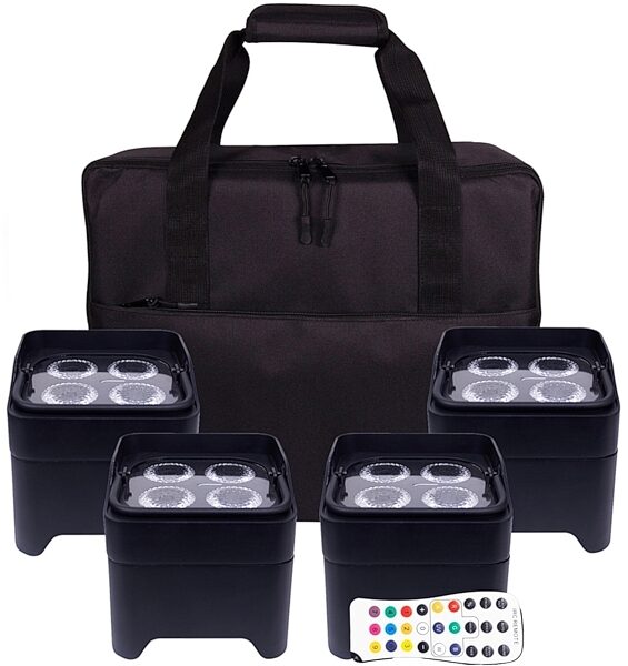 ColorKey MobilePar Mini HEX 4 Stage Light, Black, 4-Pack Bundle with Case, main