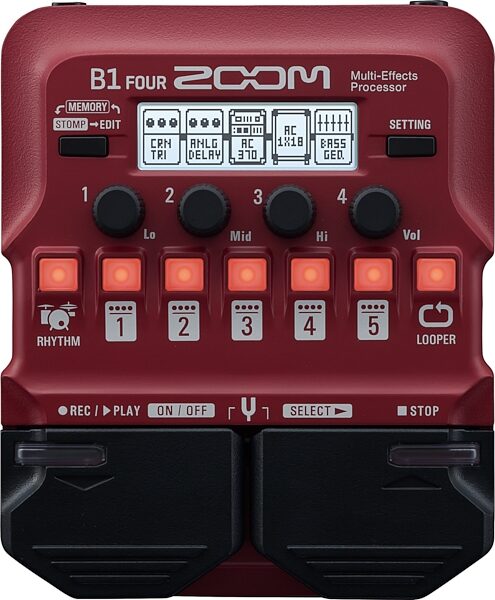 Zoom B1 FOUR Multi-Effects Bass Guitar Pedal, New, Action Position Front
