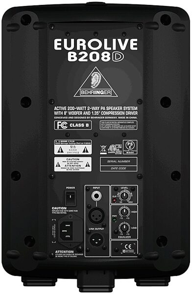 Behringer B208D Eurolive 2-Way Powered Speaker (200 Watts, 1x8"), Black - Rear