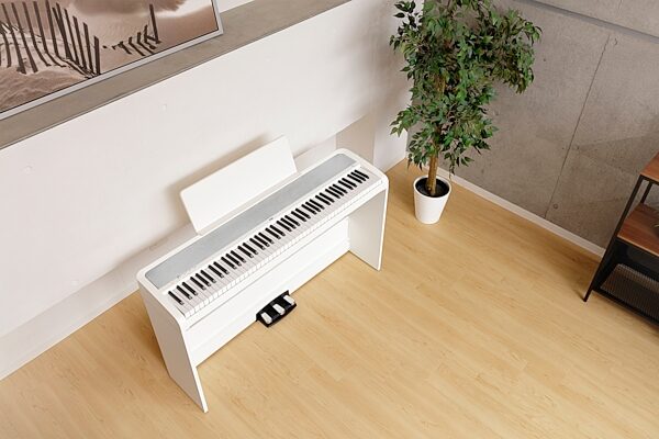 Korg B2 Digital Piano, 88-Key, White, B2SP, with Stand and 3-Pedal Unit, Action Position Back