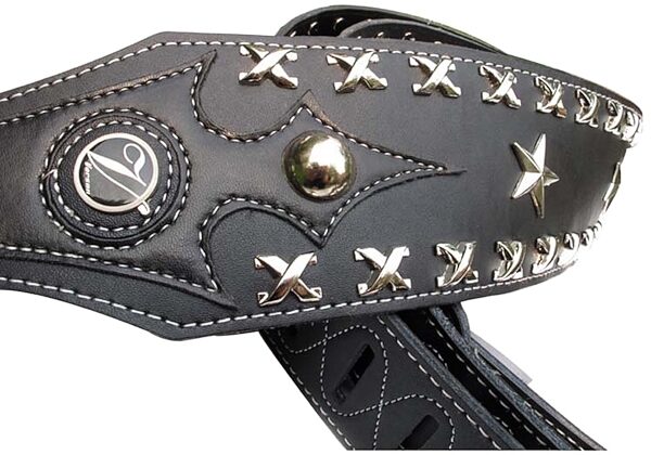 Vorson B7ND062 Leather Guitar Strap Chrome X and Stars, View 1