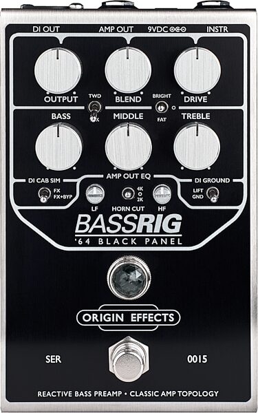 Origin Effects BassRIG '64 Black Panel Preamp and Overdrive Pedal, Black Panel, Action Position Back