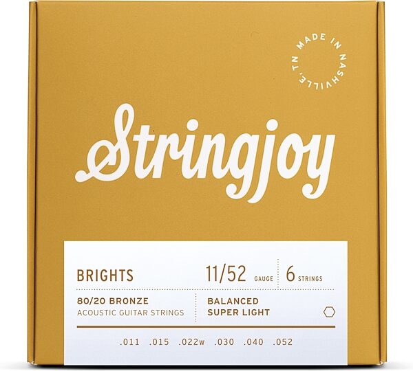 Stringjoy SJ-BB Brights 80/20 Bronze Acoustic Guitar Strings, 11-52, Action Position Back