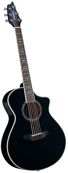 Breedlove Stage Concert Acoustic-Electric Guitar (with Gig Bag), Black Magic - Angle