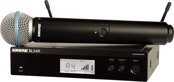 Shure BLX24R/B58 Handheld Wireless Beta 58A Microphone System, Band J11 (596-616 MHz), Action Position Back