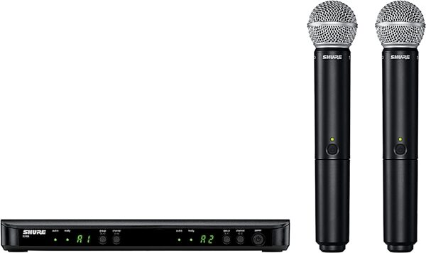 Shure BLX288/SM58 Dual Handheld Wireless SM58 Microphone System, Silver, Band J11 (596-616 MHz), Open Box (Like New), BLX288 SM58 Group Composite