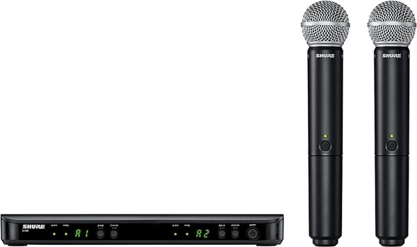 Shure BLX288/SM58 Dual-Channel SM58 Wireless Handheld Microphone System, Band H10 (542-572 MHz), Action Position Back