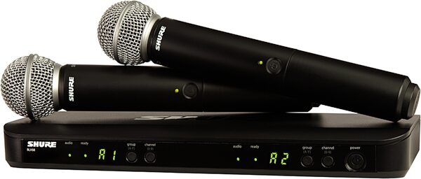 Shure BLX288/SM58 Dual Handheld Wireless SM58 Microphone System, Silver, Band H11 (572-596 MHz), Blemished, Main