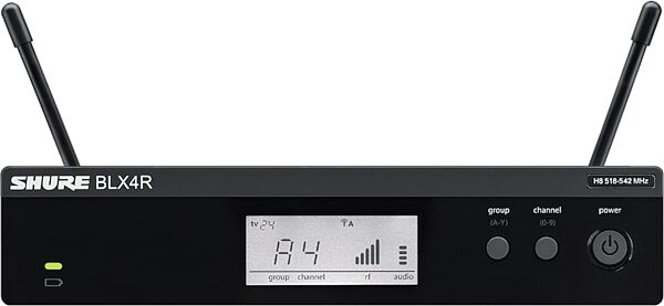 Shure Rackmount BLX4 Wireless Receiver for BLX Wireless System, Band H11 (572-596 MHz), Warehouse Resealed, Action Position Back