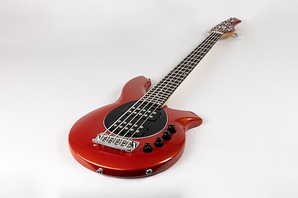 Ernie Ball Music Man Bongo 5HH Electric Bass, 5-String (with Case), Blood Orange, Angled Front