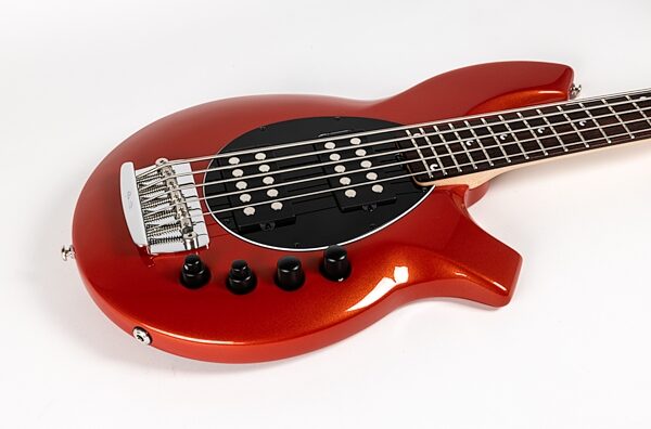 Ernie Ball Music Man Bongo 5HH Electric Bass, 5-String (with Case), Blood Orange, Detail Front